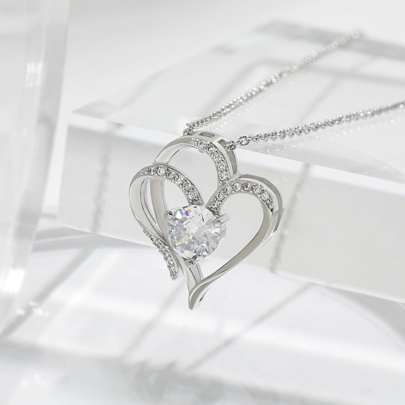 Zircon Double Love Necklace With Rhinestones For Women Valentine's Day